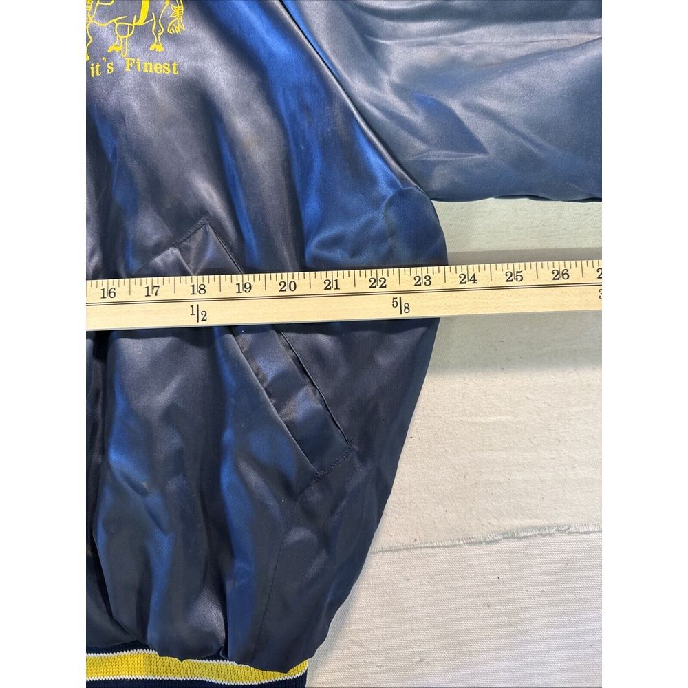 Mens Vintage Aristo Jac by Hilton Satin Snap Jacket Stripe Blue Yellow M - Picture 8 of 9